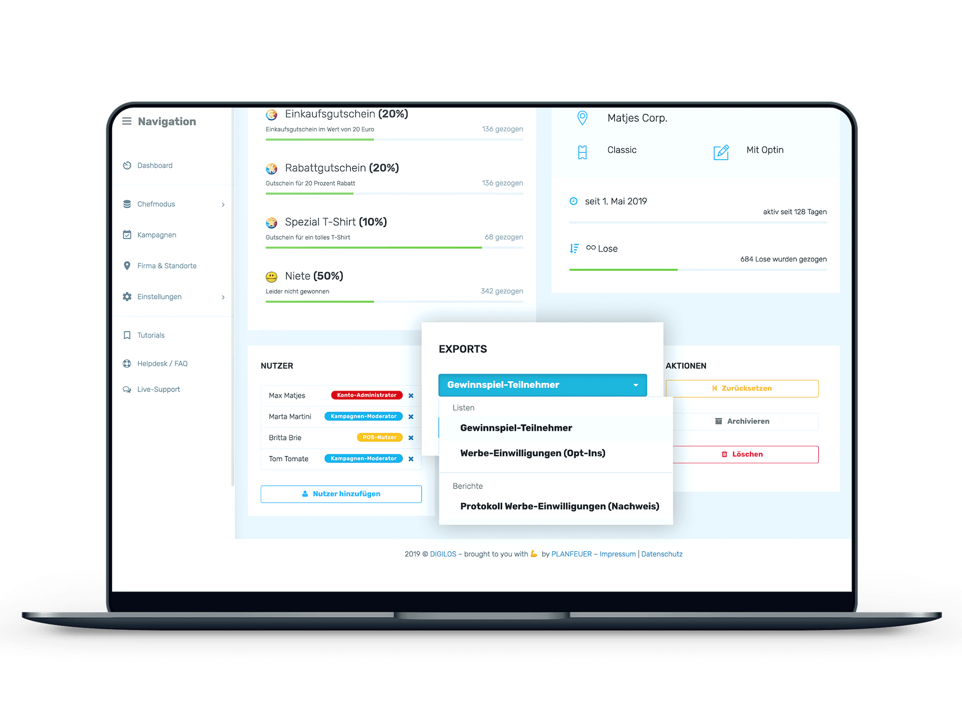 DIGILOS-Cockpit: Daten exportieren